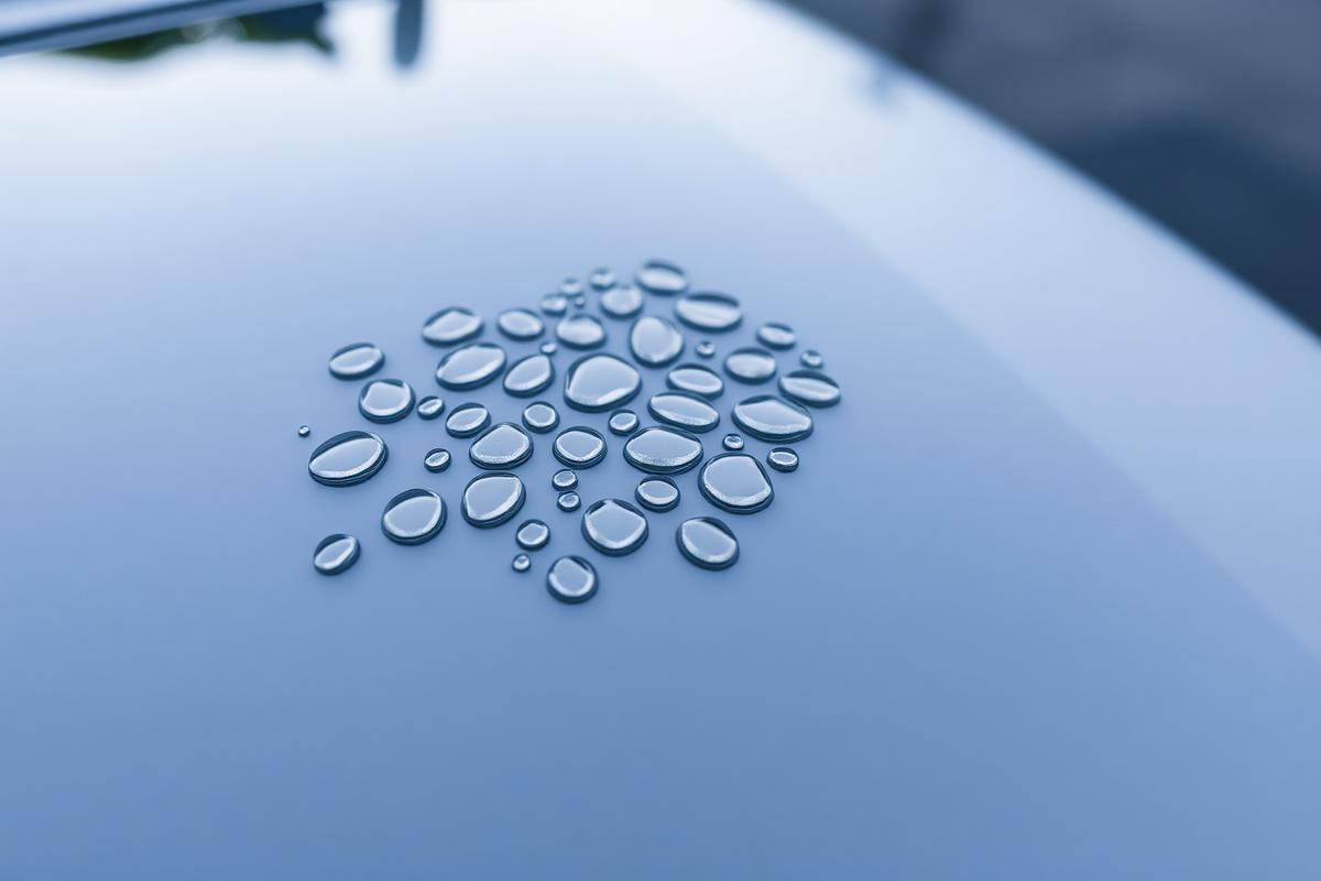 Tight water beads on a ceramic coated glossy hood