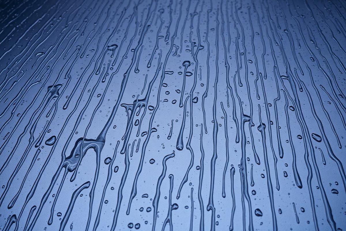 Water sheeting flat on uncoated dull car hood