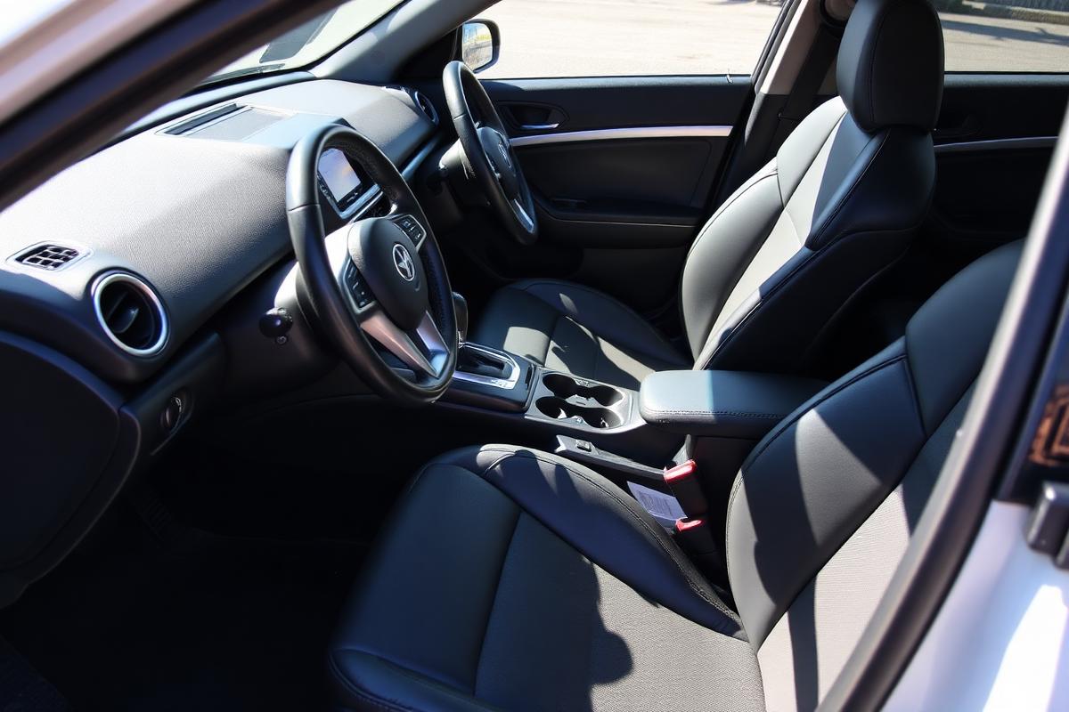 Same car interior after detailing with clean seats and restored trim