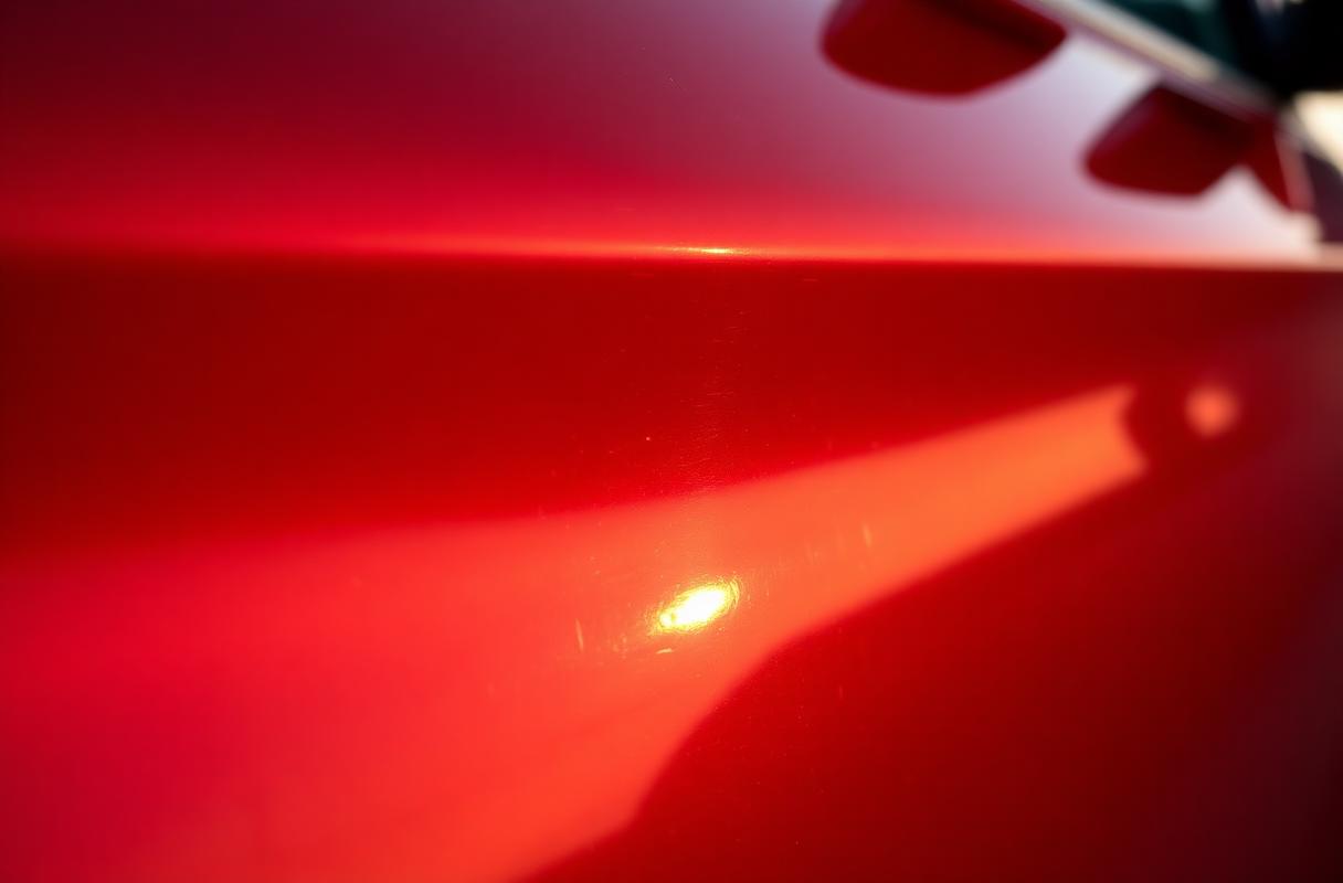 Mirror-finish red car panel after paint correction